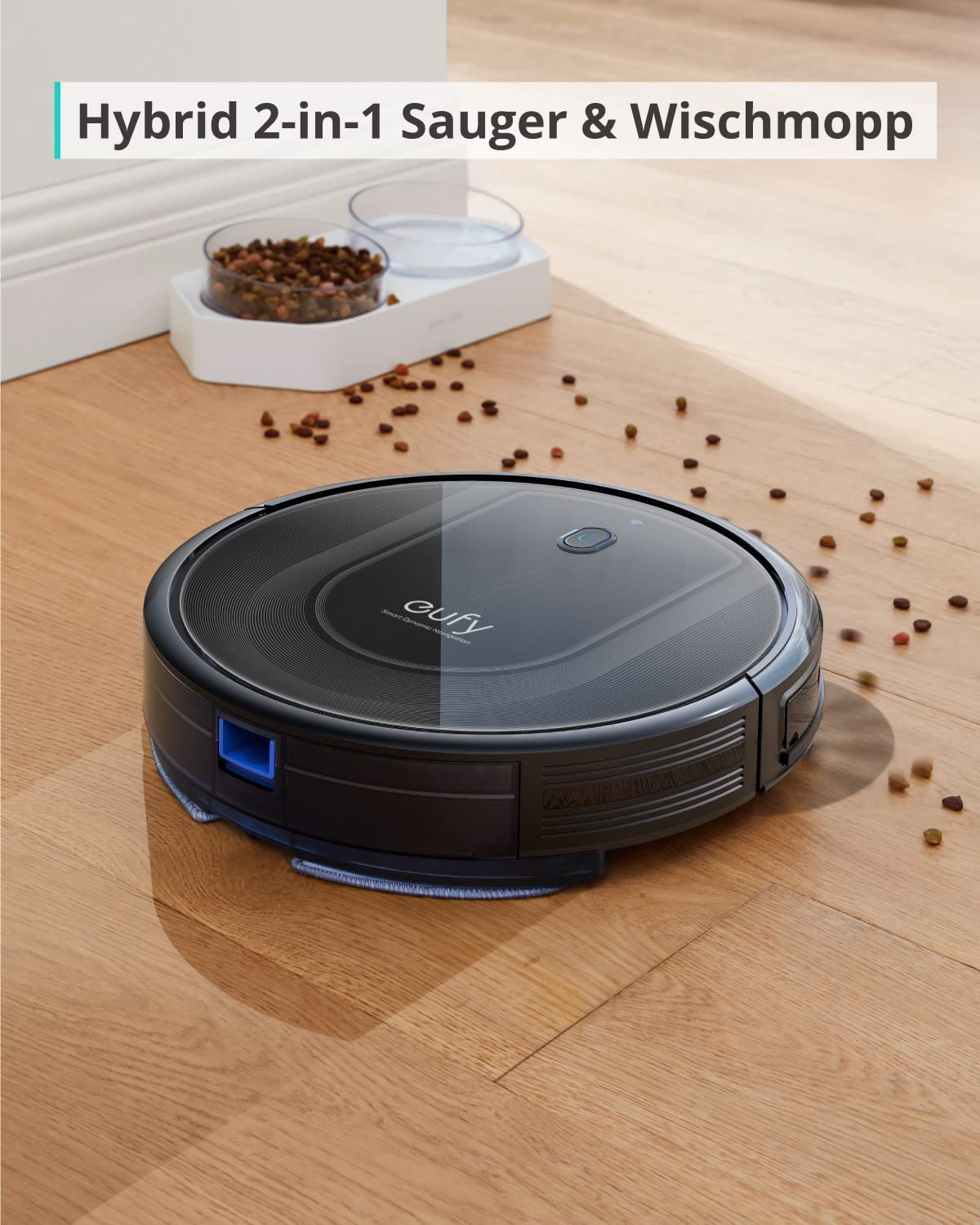 eufy Saugroboter mit Wischfunktion, RoboVac G10 Hybrid, Smart Dynamic Navigation, 2-in-1 Sauger & Wischmopp Roboterstaubsauger, 2000Pa Saugkraft, Selbstaufladend(Schwarz)(Generalüberholt)