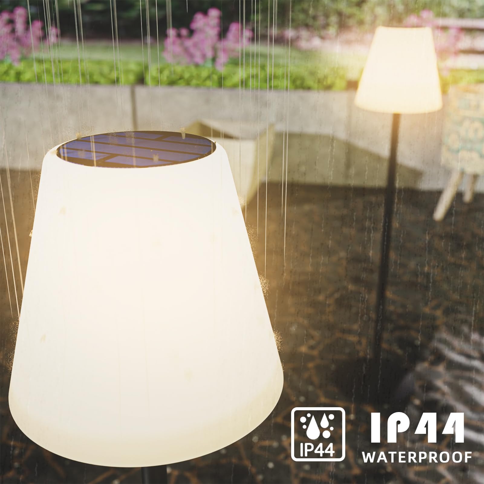 Lámpara de Pie Solar Inalámbrico Para Exteriores, Mandos a Distancia Blanco Cálido y RGB Regulable, IP44 Resistente al Agua Lámpara de Mesa Grande Para Jardín, Hotel, Patio (Negro)