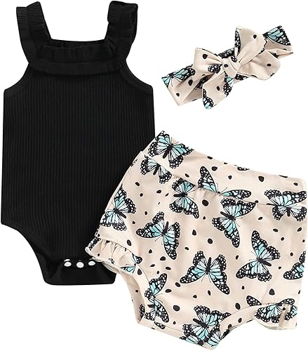 Ropa de bebé recién nacida, estampado floral, sin mangas, de punto, camisola, pantalones cortos, 2 piezas, lindo traje de verano para niña