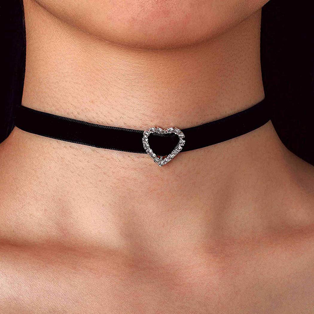 ACEDRE Black Choker Necklace Heart Circle With Crystal Chokers Collar Adjustable Necklaces Jewelry Accessory for Women