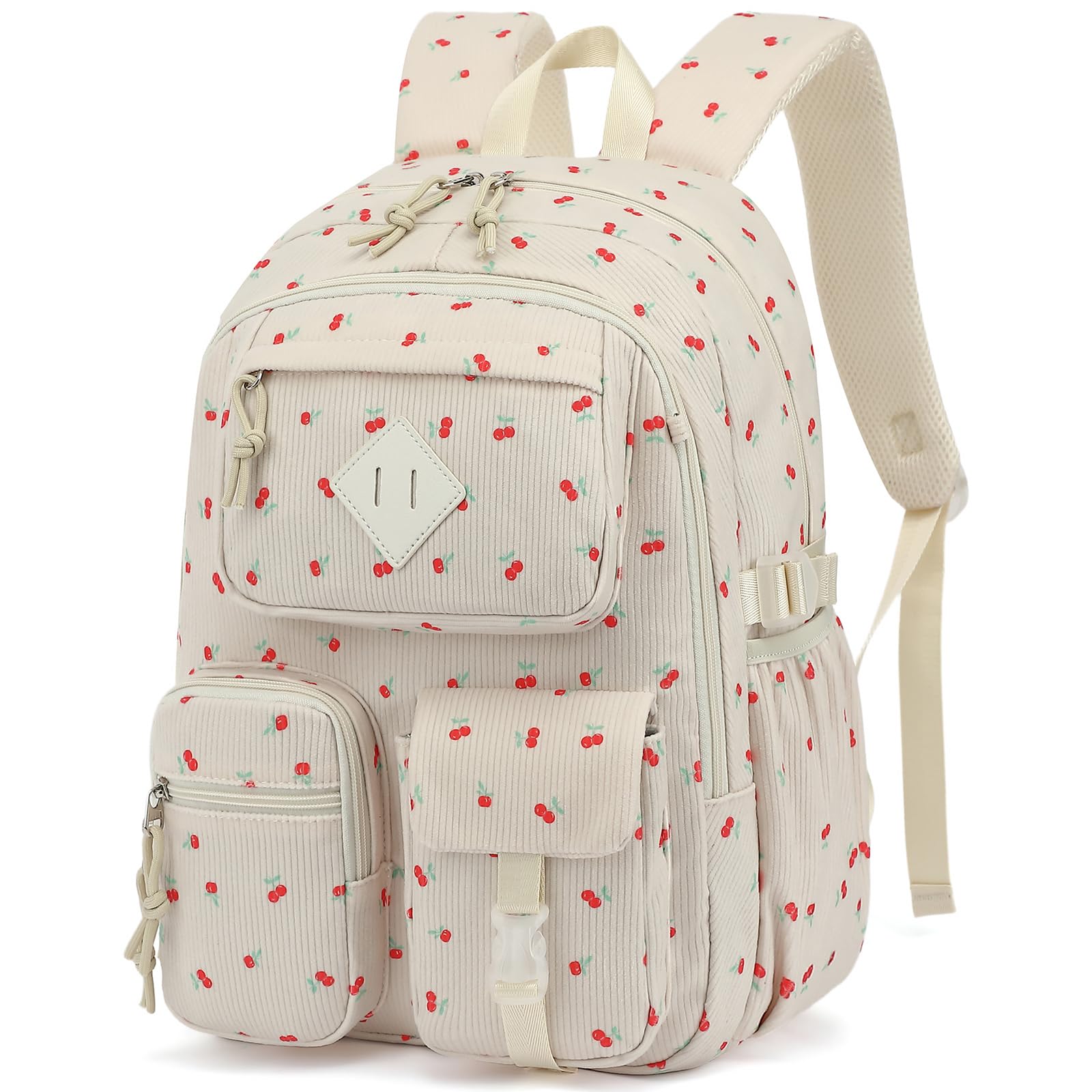 Lrenagao Corduroy School Backpack for Girls, Kids Elementary Middle High Campus Bookbag Women 15.6 inch Laptop Travel Daypacks (Corduroy Cherry)