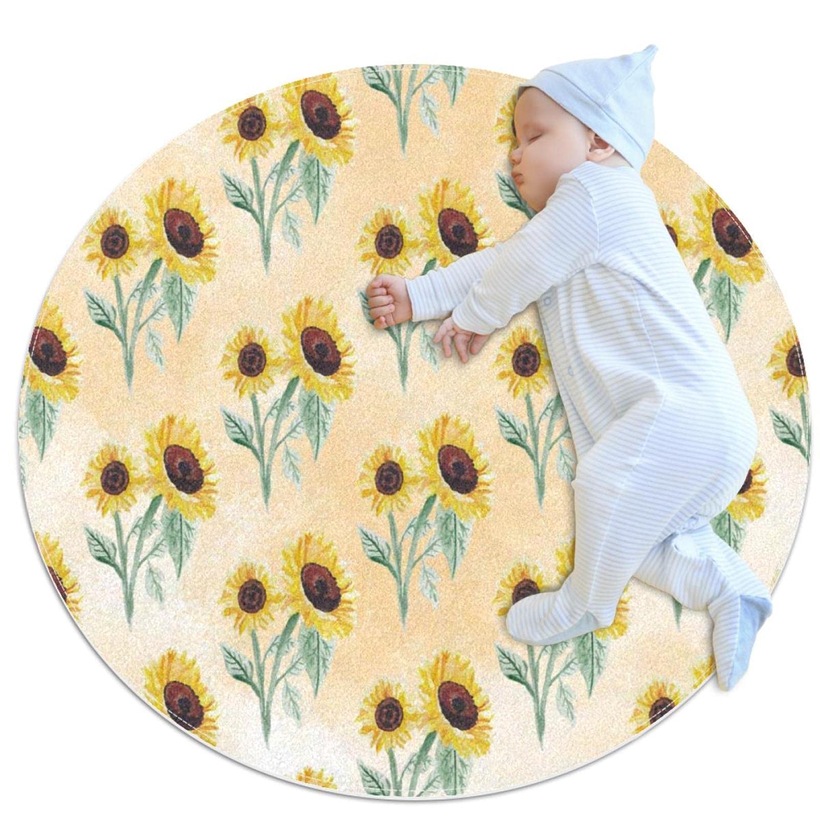 Tapis de salle de bain antidérapante motif tournesol rond pour enfant
