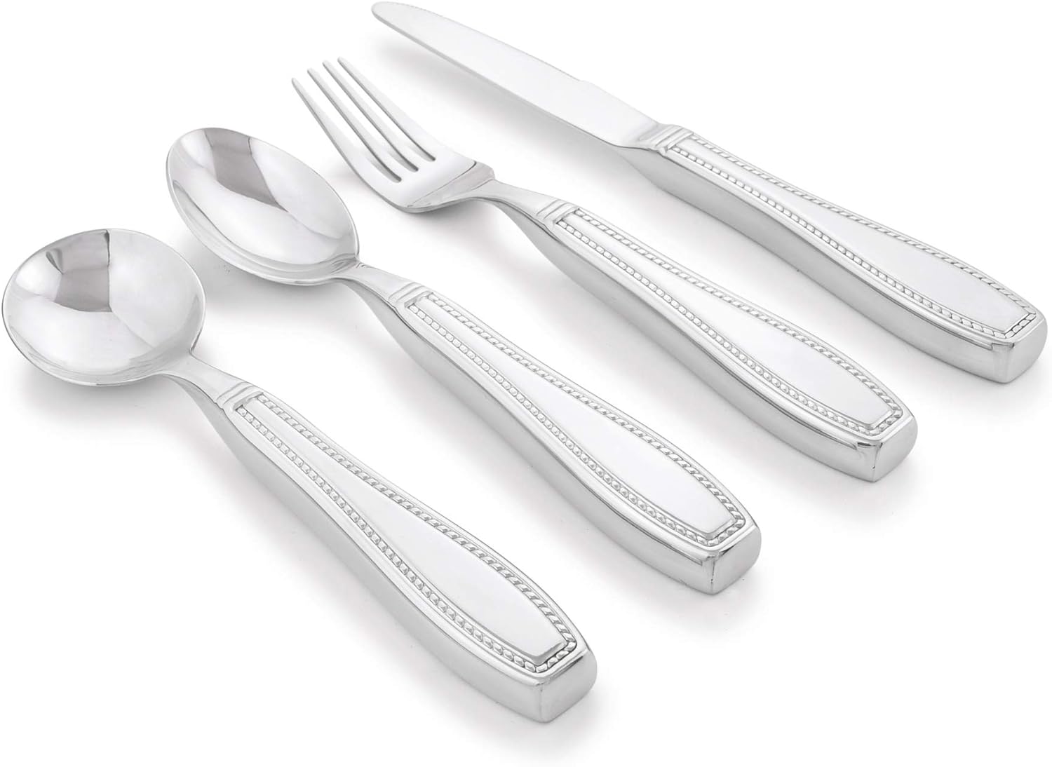 Weighted 7 oz Eating Utensils by Celley, 4pc Stainless Steel Knife Fork Spoon Set for Tremors Weighted 7 oz Eating Utensils by Celley, 4pc Stainless Steel Knife Fork Spoon Set for Tremors