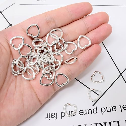 Miniatura 4 de Honbay 100 cuentas de corazón hueco de aleación, cuentas sueltas de metal en forma de corazón, marco de cuentas para aretes, pulseras, collares,