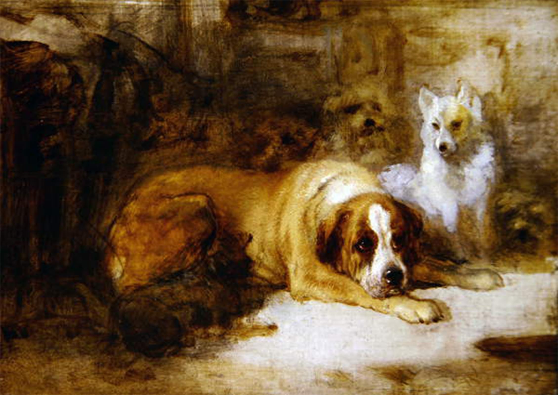 SERENDIPITP Retro Picture Poster Wall Art Pictures Painting Study of Dogs by Edwin Landseer Wall Art Canvas Print for Wall Decor 60x90cm