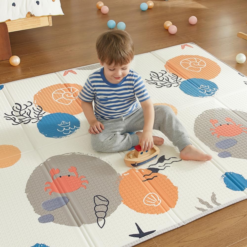 CASABEL Alfombra de juegos para bebé, gruesa, 180x150cm, diseño océano