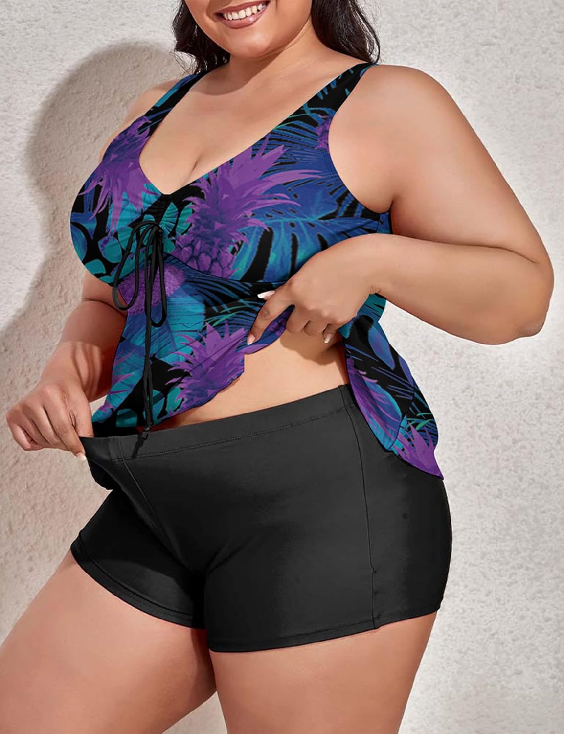 Omichic Modest Tankini Swimsuits for Women Two Piece Bathing Suits Floral Print Tank Top with Boyshorts