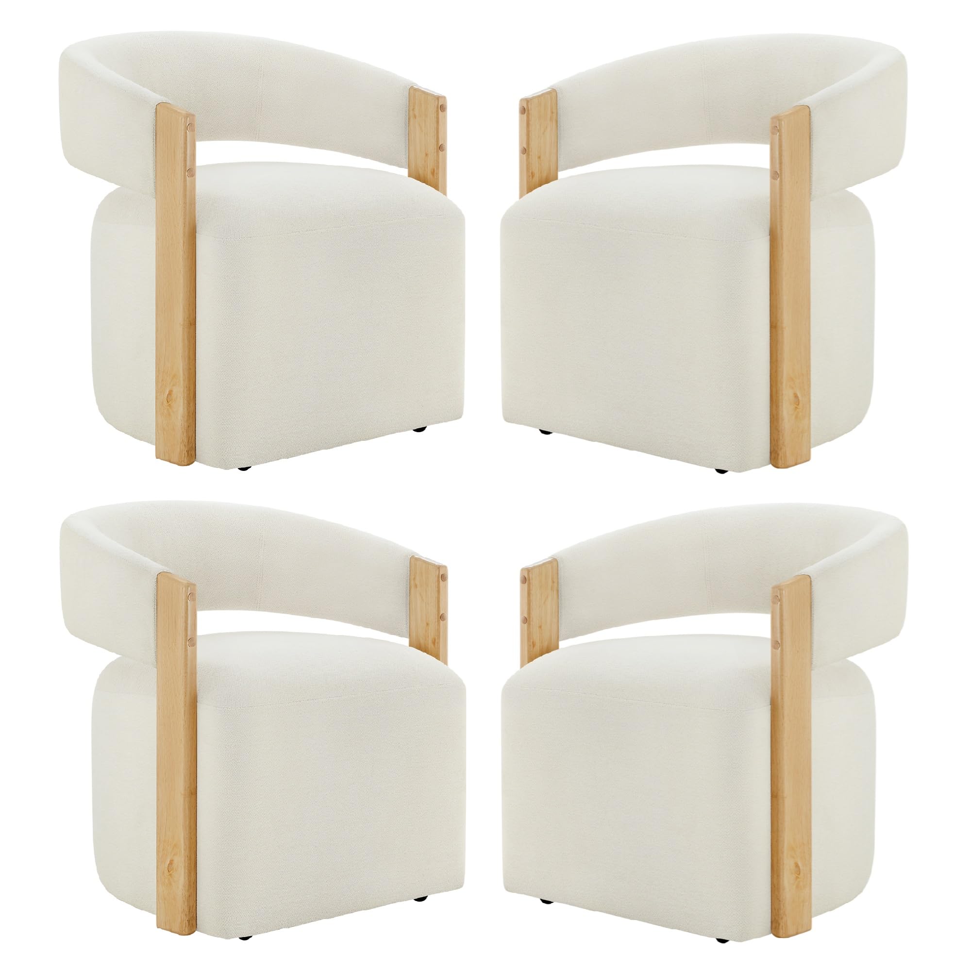 Photo 1 of **Only one piece***KISLOT Upholstered Dining Chairs with Casters, Modern Barrel Side Armchair with Rollers & Wooden Armrest for Dining Room, Bedroom, Kitchen, Reading Room, Beige