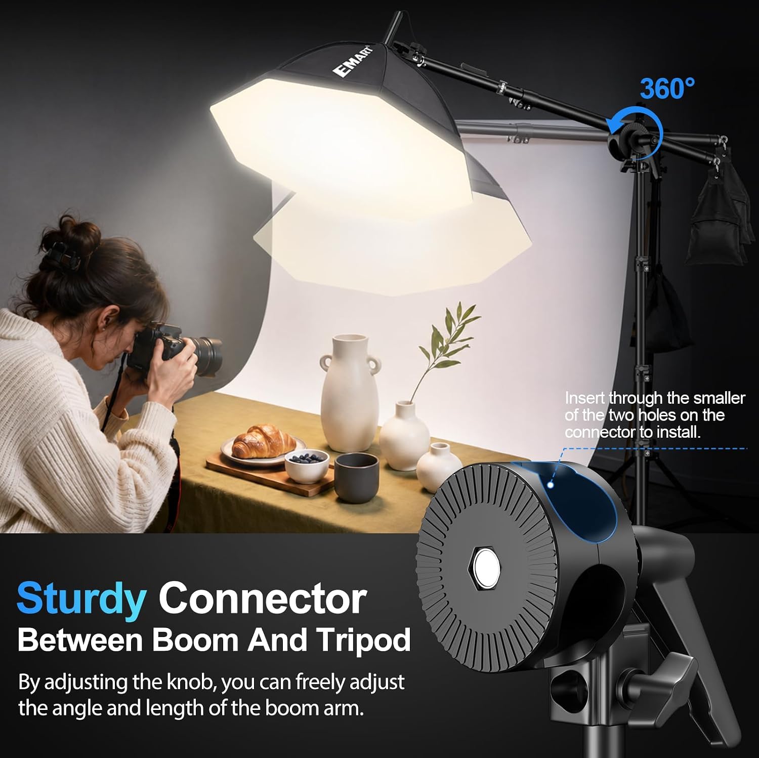 EMART Softbox Photography Lighting Kit, 50W LED 3PCS Soft Box with Boom Arm