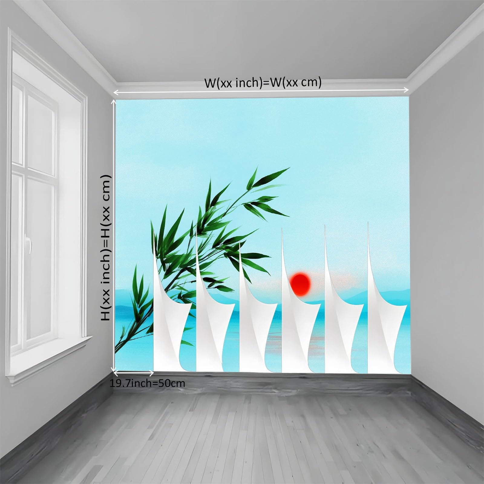 Fototapeta 3D z włókniny, 200 x 140 cm, mural ścienny, orientalny, urok, natura, rośliny, liście bambusa, mural tapeta, niebieska sztuka ścienna do salonu, sypialni, pokoju dziecięcego, telewizora