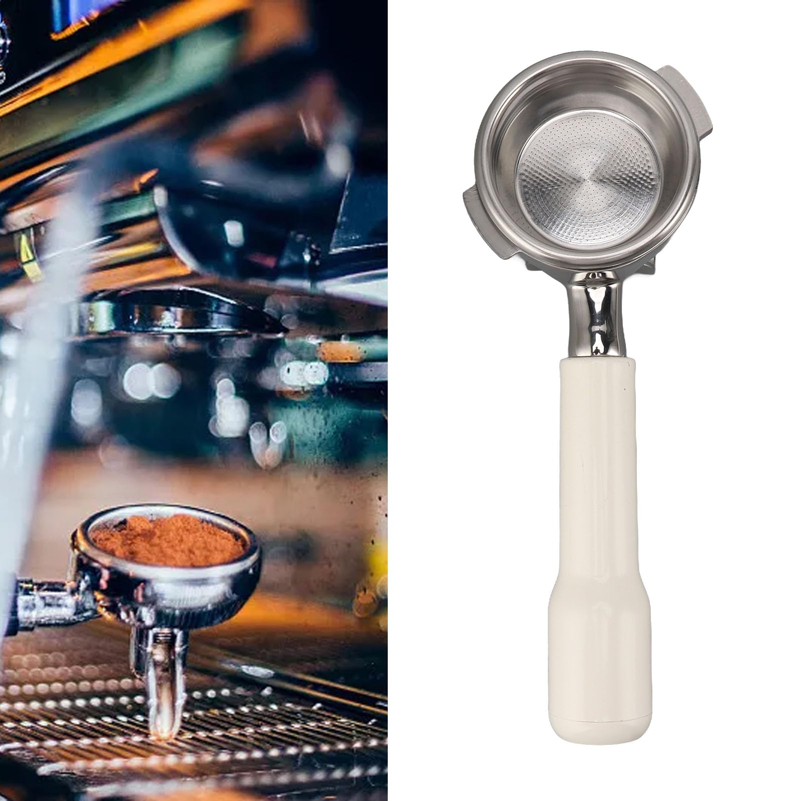 Topiky Portafiltro de café de 54 Mm, Portafiltro de café de Acero Inoxidable, Portafiltro de 2 Orejas, Portafiltro Desmontable, Apto para Nuova, Extrae Dos Tazas de café (Blanco)