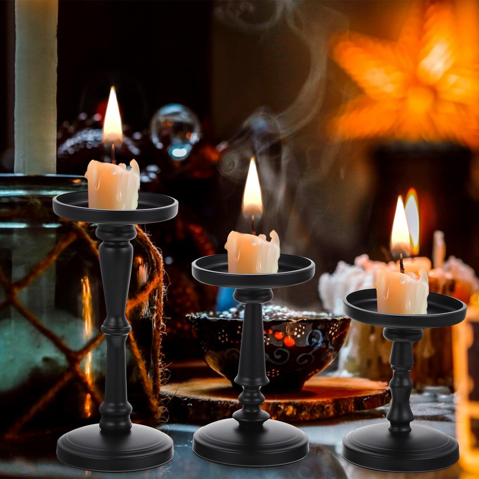 3 Stück Schlichte Kerzenständer aus Eisen als Dekorative