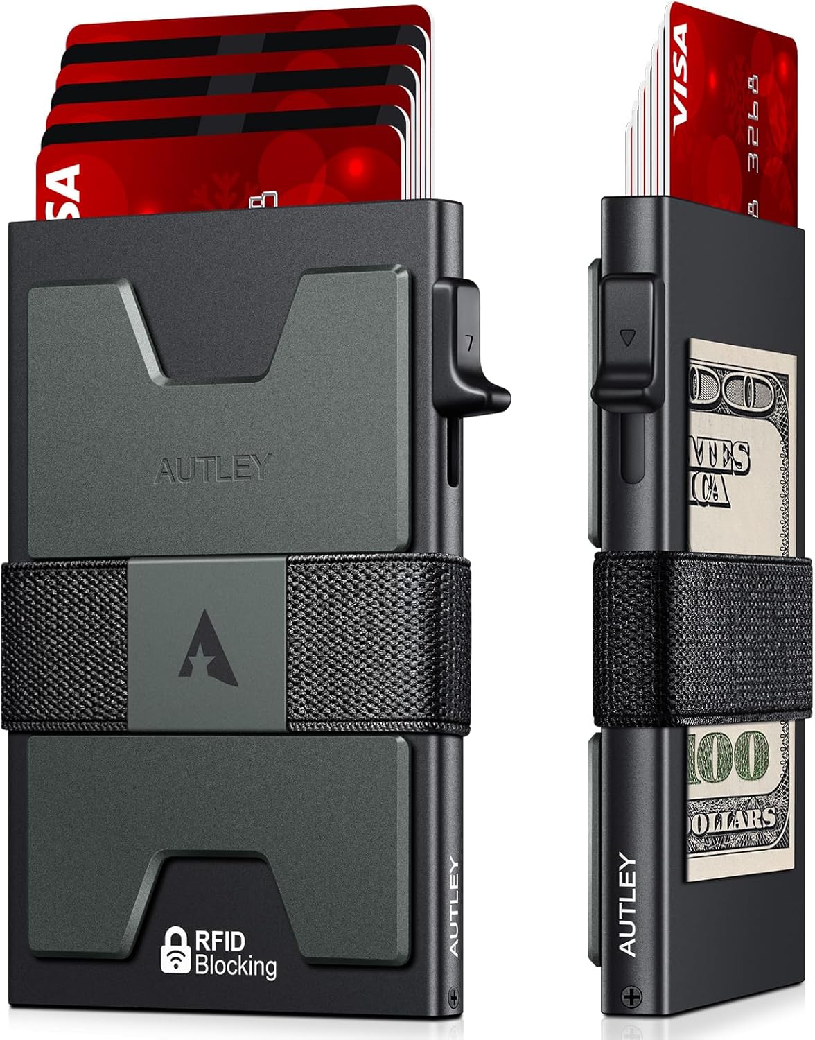 AUTLEY Slim Card Holder, Minimalist Pop Up Wallet for Men, RFID Blocking Mens Wallet with Cash Band (Black) - imagen 7