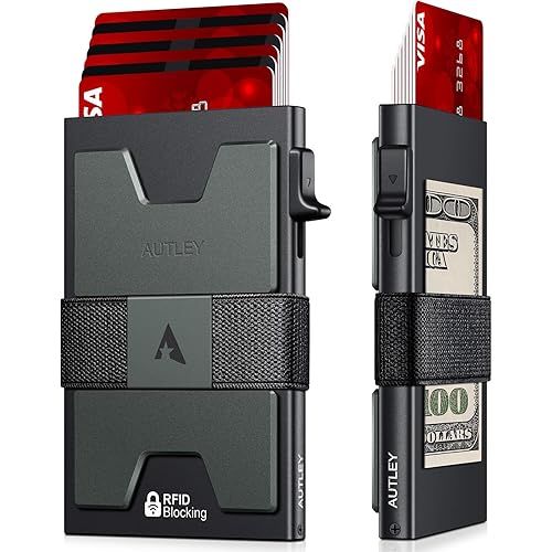 AUTLEY Slim Card Holder, Minimalist Pop Up Wallet for Men, RFID Blocking Mens Wallet with Cash Band (Black)