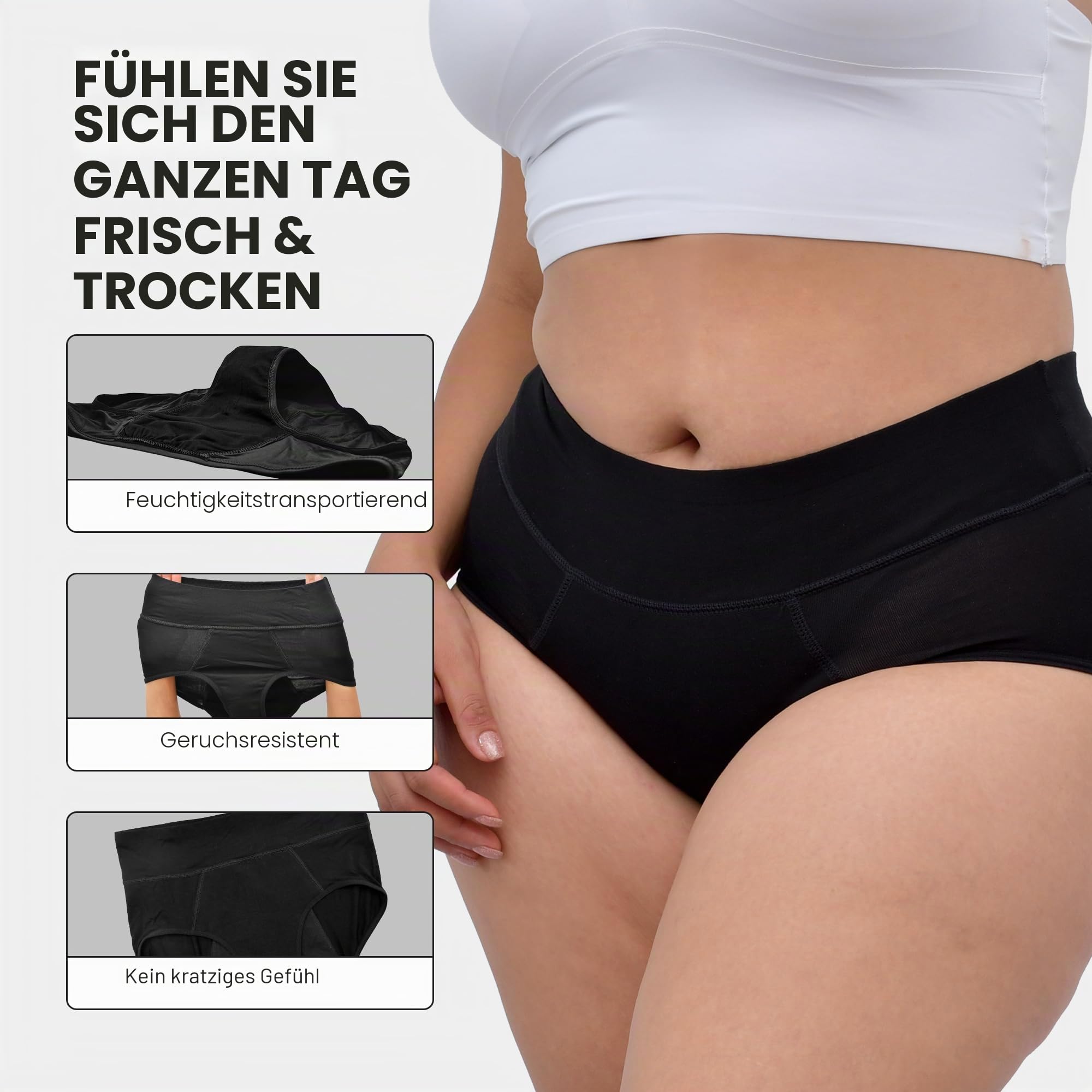 Bambody Absorbent Panties, Period Underwear for Women and Teens - Leakproof, Soft, Comfortable, Breathable - Small, 3 Pack, Black