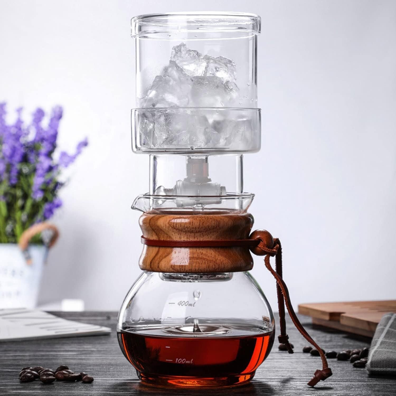 Cold Brew Drip Tower， Ice Cold Brew Dripper, ręcznie robiony Cold Brew Coffee Maker z regulowanym dripperem, odłączany szklany Cold Brew Maker do domu, biura