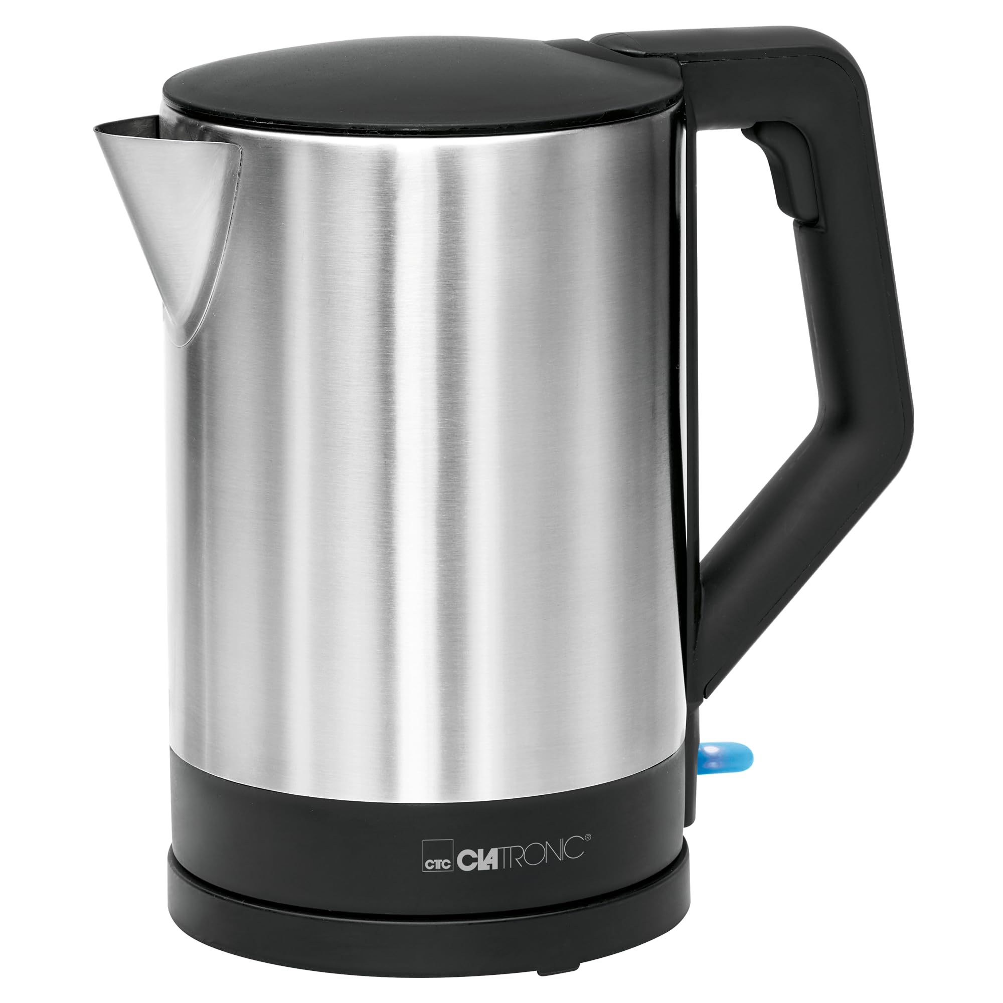 Clatronic® Wasserkocher Edelstahl | 1,5 Liter | BPA frei | Einhandbedienung | Edelstahlgehäuse | Kettle | Station mit Kabelaufwicklung | Wasserkocher schwarz | WKS 3692 schwarz