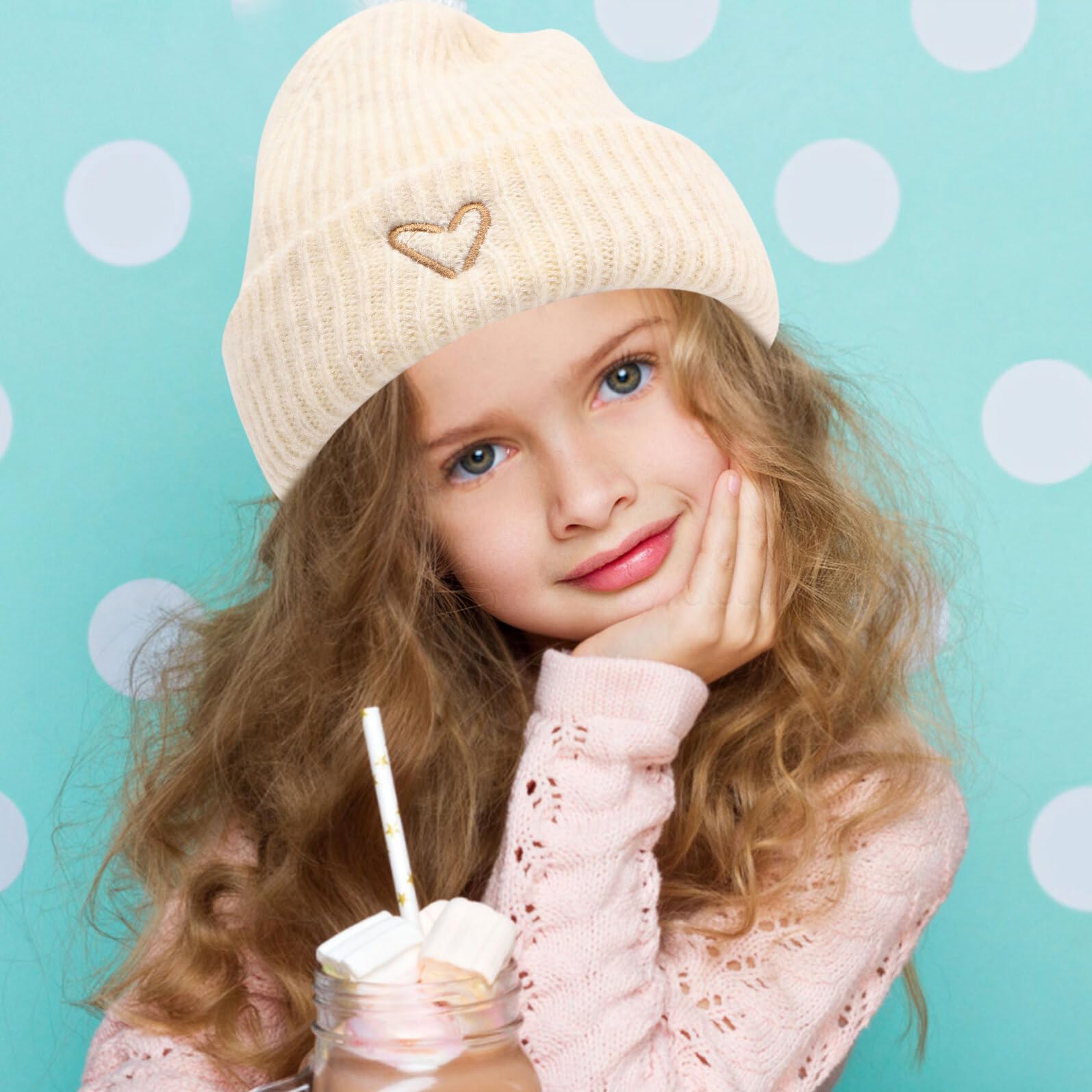 BESTYASH Cappello Caldo per Bambina con Sciarpa e Cuore Ricamato Invernale Decorativo Materiali Sicuri e Confortevoli