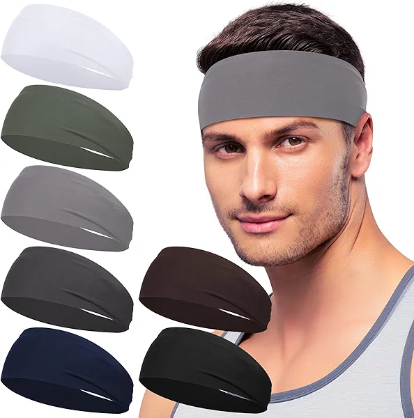 Sport Headbands for Men - 7 Pcs Sweat Absorbent Running Headband for Fitness Workout Running Rugby Baseball Yoga Crossfit High Intensity Interval Training, Unisex Sweatband for Both Men and Women