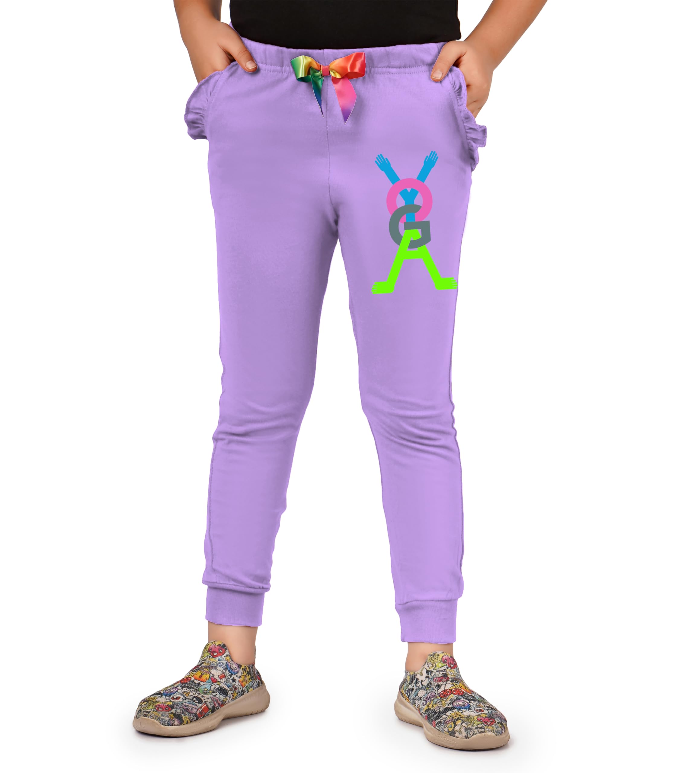 KYDA KIDS® Trainingshose für Mädchen, 100 % Baumwolle, bedruckt, elastischer Bund, normale Passform, lässige Sommerkleidung, weiche Premium-Hose mit Seitentaschen (2 Stück)