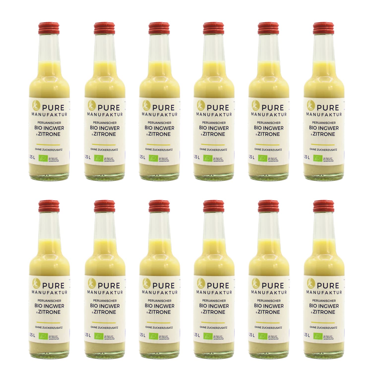 Pure Ginger - Gingembre péruvien bio de haute qualité sans sucre ni additifs artificiels (12 x 250 ml)