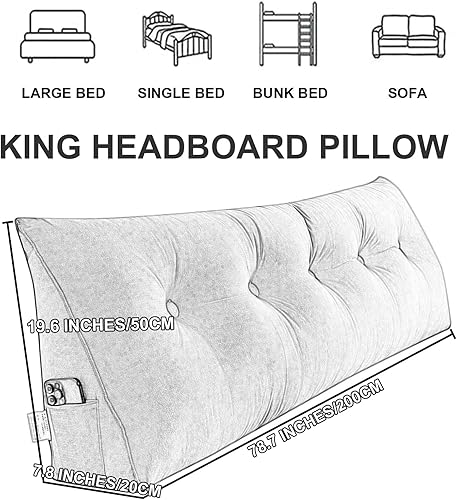 Miniatura 5 de Almohada triangular de lectura, almohada de cabecera de cuña para cama de día, respaldo de tatami, funda extraíble, cojín de soporte lumbar, gris,