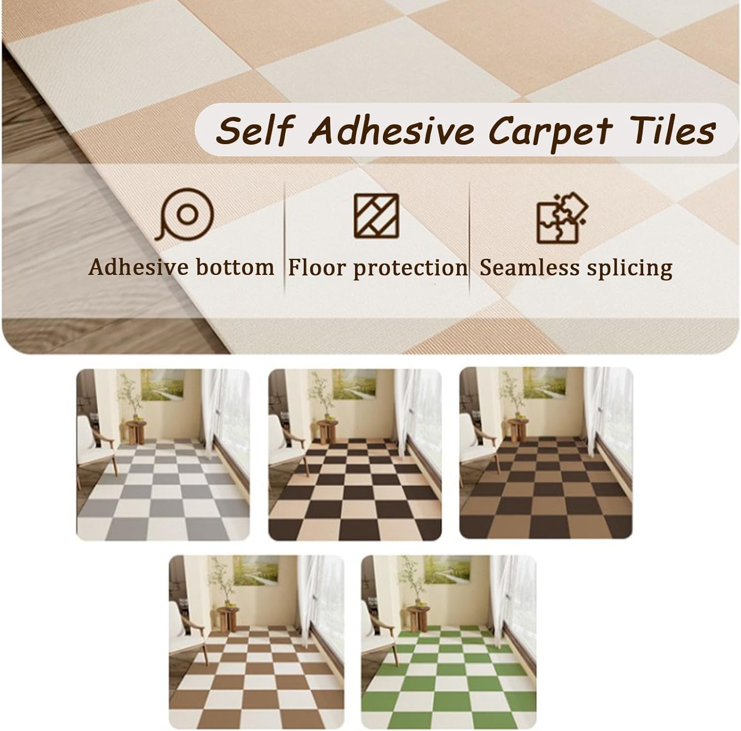 Dalles de Moquette Auto-adhésives for la Maison, 11,8x11,8 Pouces, à décoller et à Coller, lavables, faciles à bricoler, durables, 48 ​​pièces(Beige)