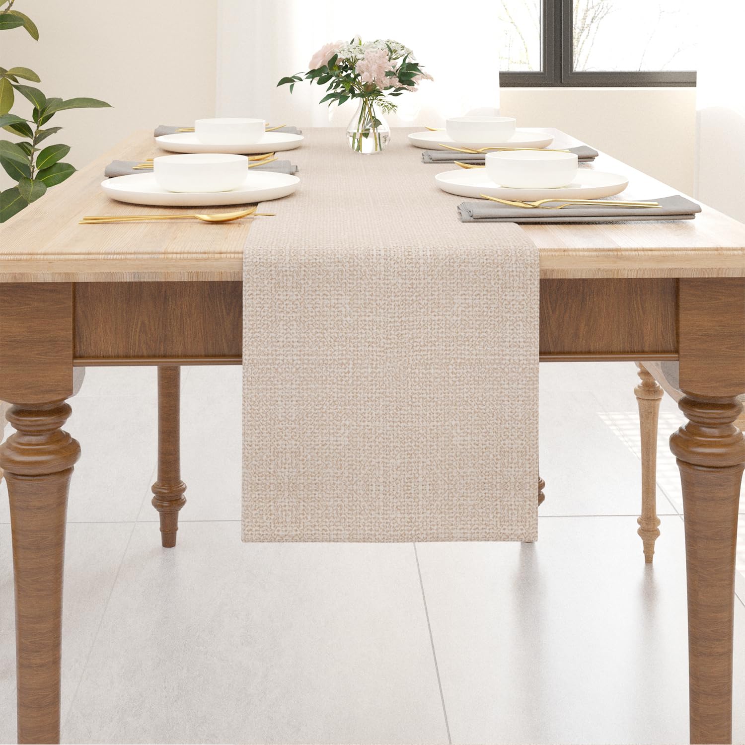 Soft Caddice Faux Linen Table Runner 2 Side for Family Dinners or Gatherings, Indoor or Outdoor Parties, Everyday Use (12 x 108, Seats 8-10 People),