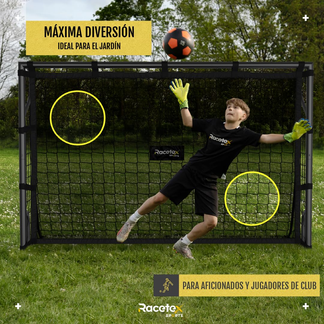 Racetex Portería de fútbol para jardín infantil [con puerta] – Portería de fútbol robusta para niños y adultos con marco de acero frontal y red de fútbol resistente a la intemperie – La portería de