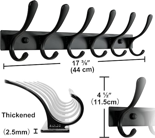 Miniatura 6 de SKOLOO Perchero montado en la pared, 6 ganchos, resistente, acero inoxidable, colgador de pared de metal, ganchos resistentes para colgar abrigos,