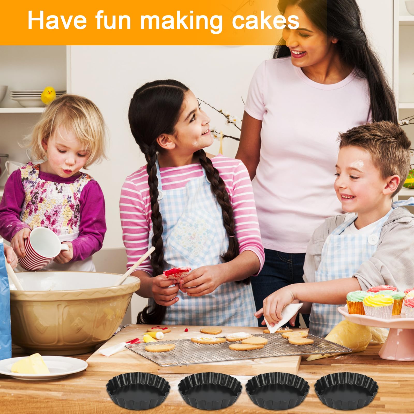 JOYBOY Moule à Tarte avec Fond Amovible,Moule à Tartelette,Moule Mini Tartelette,Moule à Quiche,Moule Tartelette,Moules Mini Quiche,Moules Tarte Quiche Ronde,pour Quiches,Tartelettes,Gâteau - 5