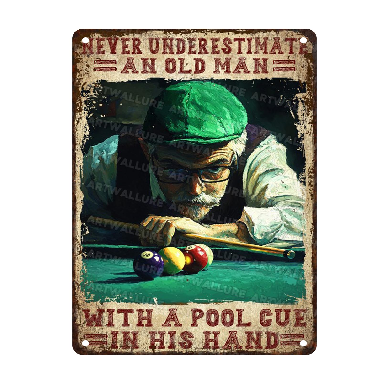 Billiards Sign Vintage Metal Sign Billiards Accessories Rustic Wall Decor Poster Art for Man Cave Bar Cafe Wall Decor 12x16inch