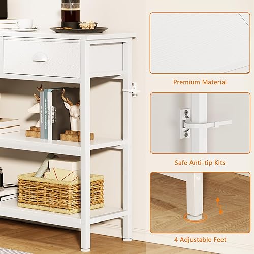 Miniatura 16 de Furologee Mesa de sofá larga de 47 pulgadas con 3 cajones, mesa de entrada con estantes de almacenamiento de 3 niveles, estante de exhibición Marrón