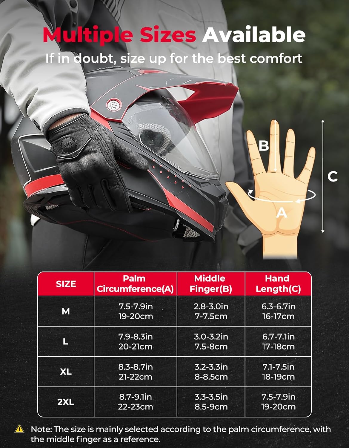 KEMIMOTO Motorcycle Gloves, Leather Motorcycle Riding Gloves for Men and Women, Touchscreen Motorbike Gloves for Motorcross Racing BMX MTB Cycling with Hard Knuckle - Image 7