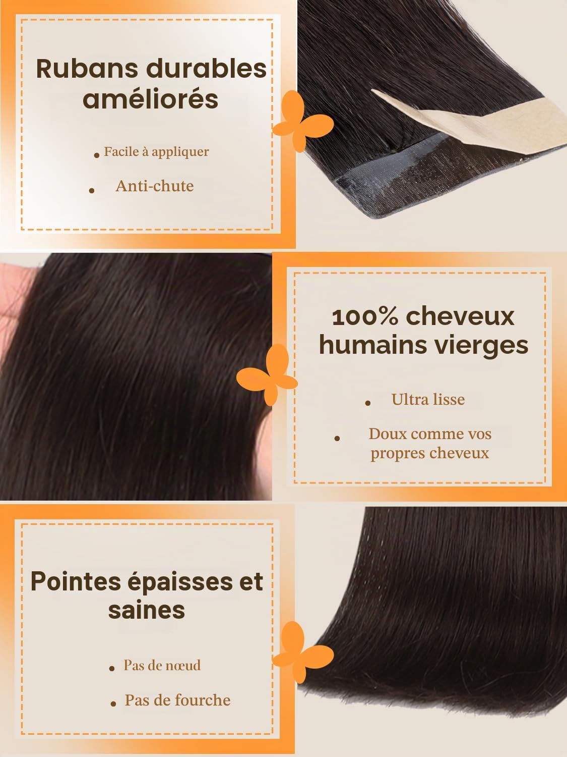 DOORES Extension Cheveux Naturel Adhesif, Brun Foncé 50cm 20 Pouce 50g 20pcs, Tape Extensions de Cheveux Lisse Remy Hair Skin Weft Adhesive Cheveux