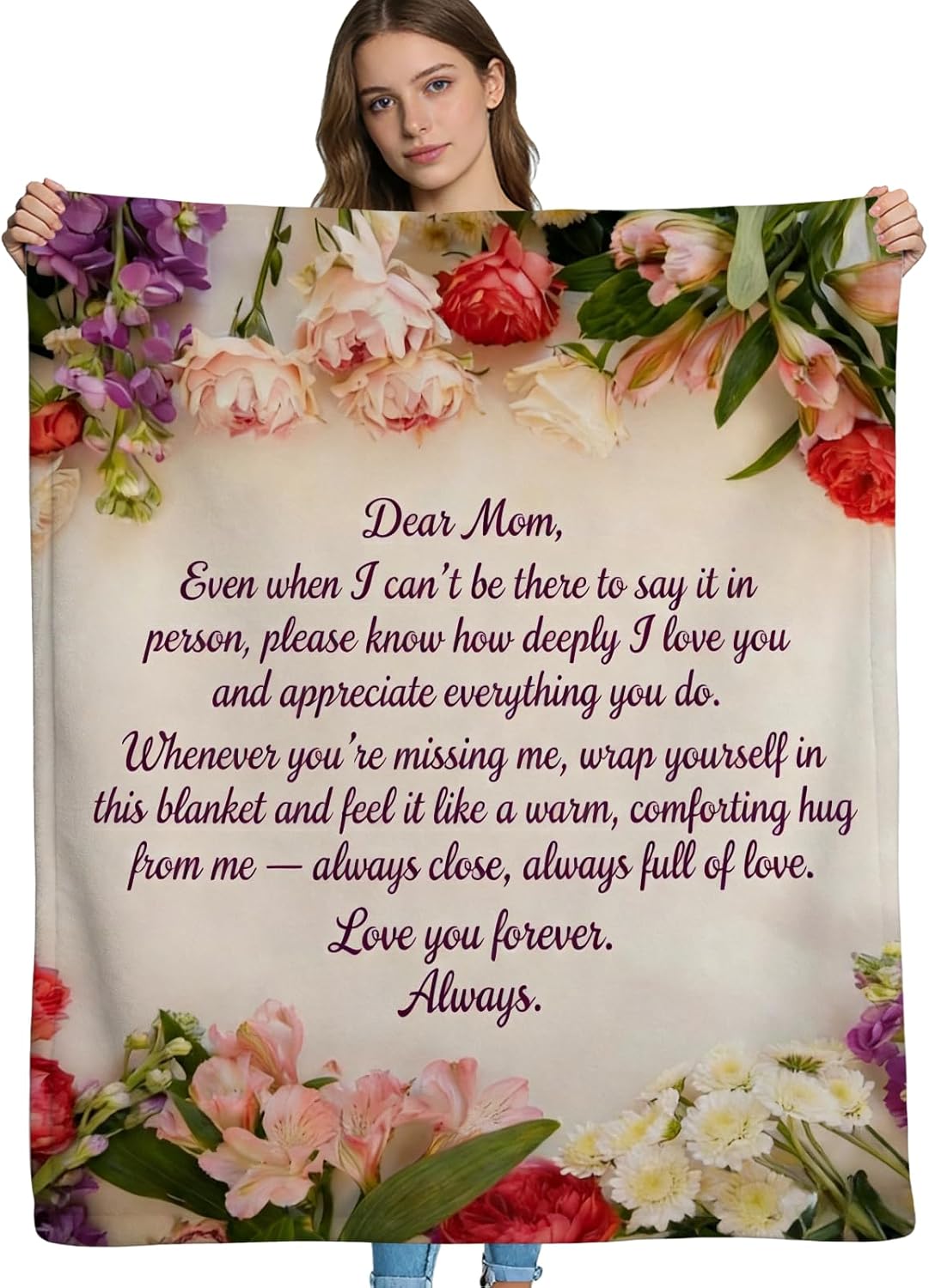 Mom Blanket Flannel Throw Blanket Birthday Gift from Daughter Son Soft Machine Wash Novelty Blankets Presents for Women Her 40" x 60"