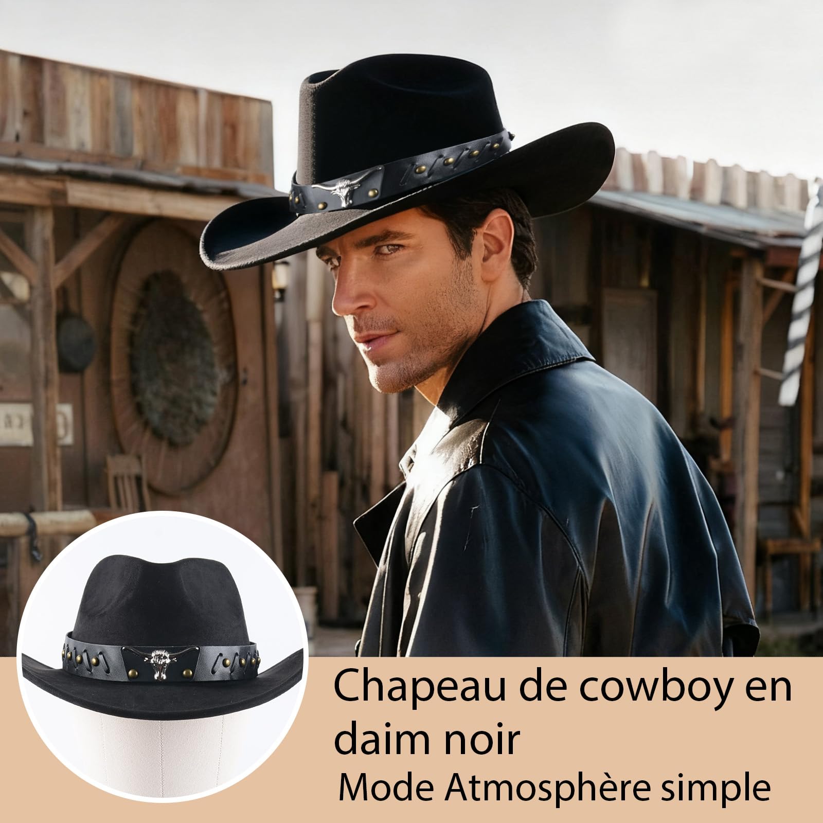 MYKAGS Chapeau de Cowboy pour Femmes et Hommes, Chapeaux Western en Daim, Chapeau Panama, Chapeaux de Cow-Boy à Large Bord, Cow-Girl Western en Daim