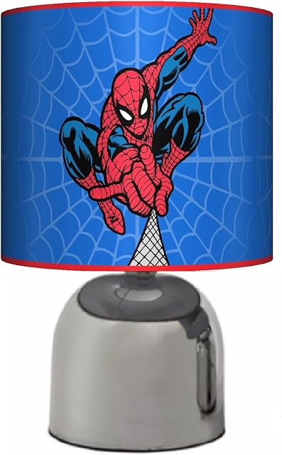 Spiderman - Blue - Bedside Touch LAMP - Boys Bedroom Light/LAMP Shade - Mains Operated (UK Plug)