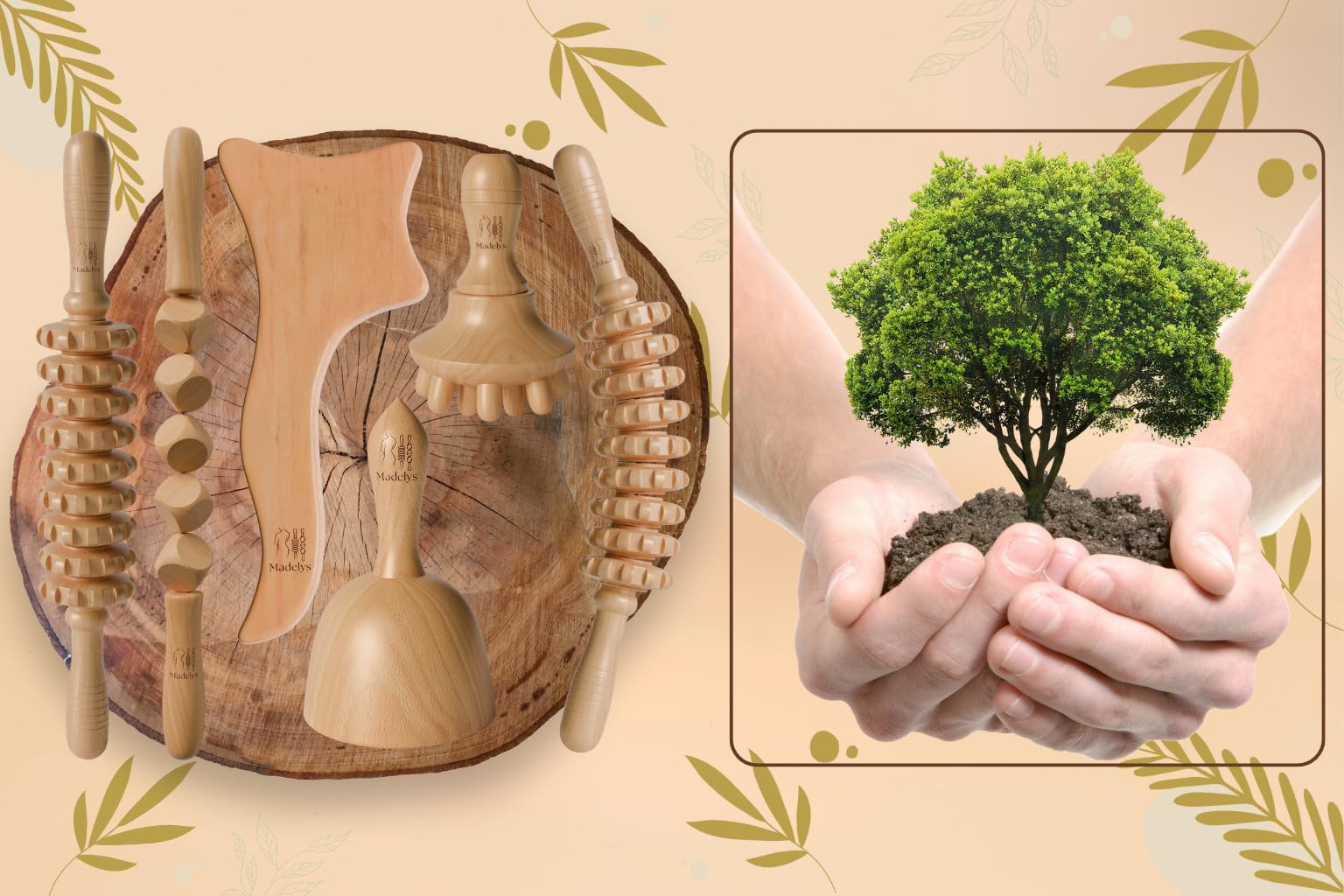 Kit Maderotherapie Complet Corps Cellulite – Outils de Massage en Bois de Hêtre Certifié FSC | Anti-Cellulite, Drainage Lymphatique, Ventre Plat | Wood Therapy Premium MADELYS®
