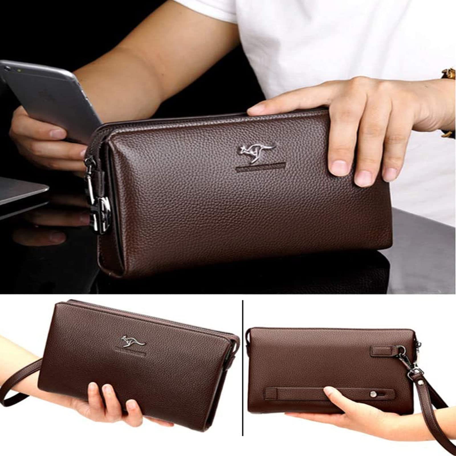Pouch Uomo Pelle da Polso Portafoglio Borsello a Mano Affari