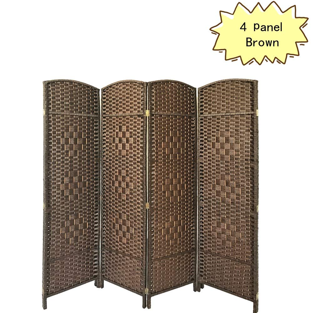 Panana 4 Panel Solid Hand Made Wicker Living Room Partitions Folding Divider Bedroom Privacy Screen Panel (Brown)