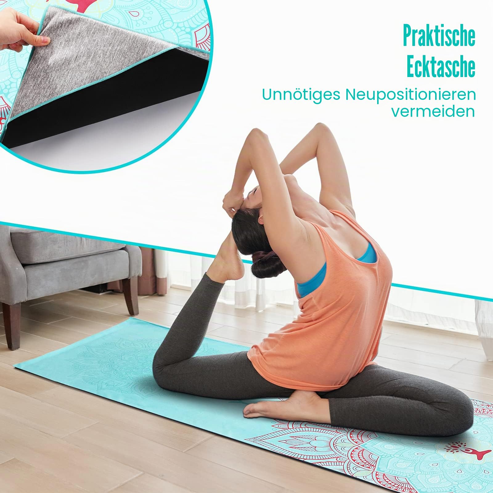 MoKo Yogamatten Handtuch, rutschfest Yoga Handtuch Auflage für Yogamatte Schweißabsorbierend Saugfähig Schnelltrocknend Yogatuch für Pilates Hot Yoga Picknick im Freien