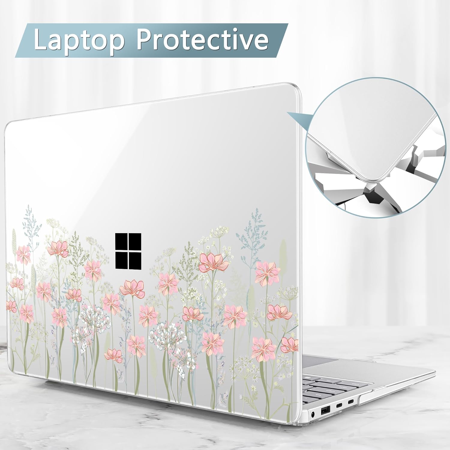 Case for 13.8" Microsoft Surface Laptop 7 13.8 Windows 11 PC 2024 (Model 2036), Hard Shell Cover with Keyboard Cover + Screen Protector + Dust Plug, Floral C322 - Image 7