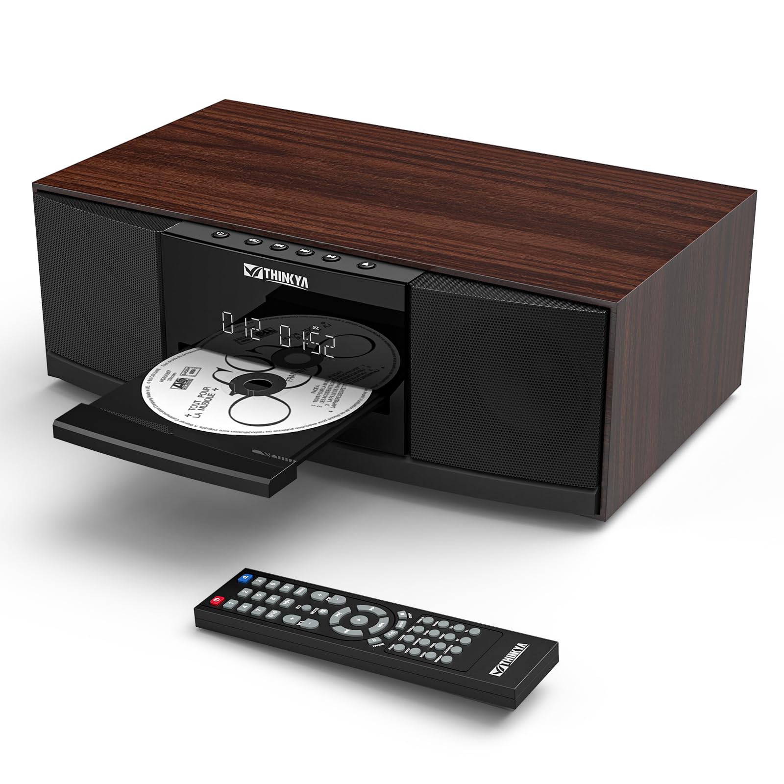 Vintage Bluetooth Stereo System for Home, THINKYA 36W RMS Micro HiFi Systems CD Player Dual 3” Bass with Bluetooth Audio Streaming, FM Radio, USB Port, Aux-in, Remote Control(NO Clock & Alarm)-image-4