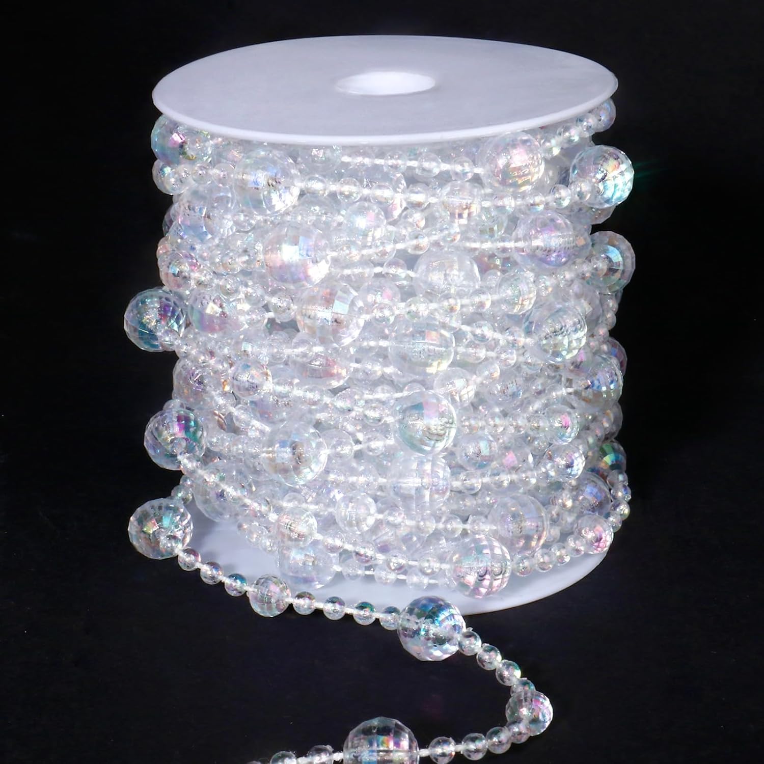 66FT Crystal Bead Garland Strand, Iridescent Diamond-Shaped Acrylic Beaded Garland Strands for DIY Crafts Wedding Birthday Party Decorations