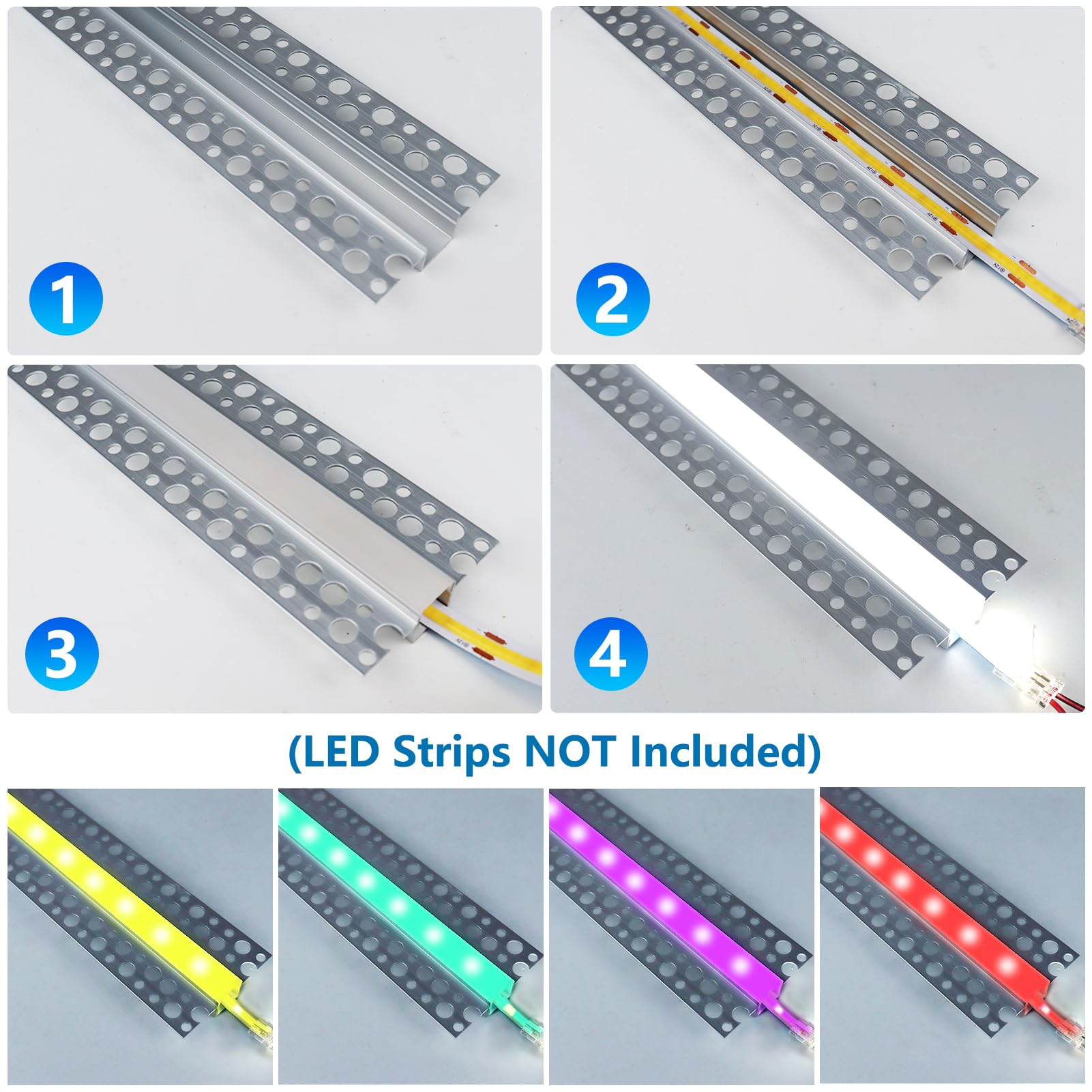 inShareplus LED Trockenbauprofil, 3,3 ft/1 m, 6er-Pack Aluminiumkanal mit milchiger Abdeckung; trimless LED-Strip-Diffusor für Unterbau, Regal, Wand, Tisch, Decke und Ecken