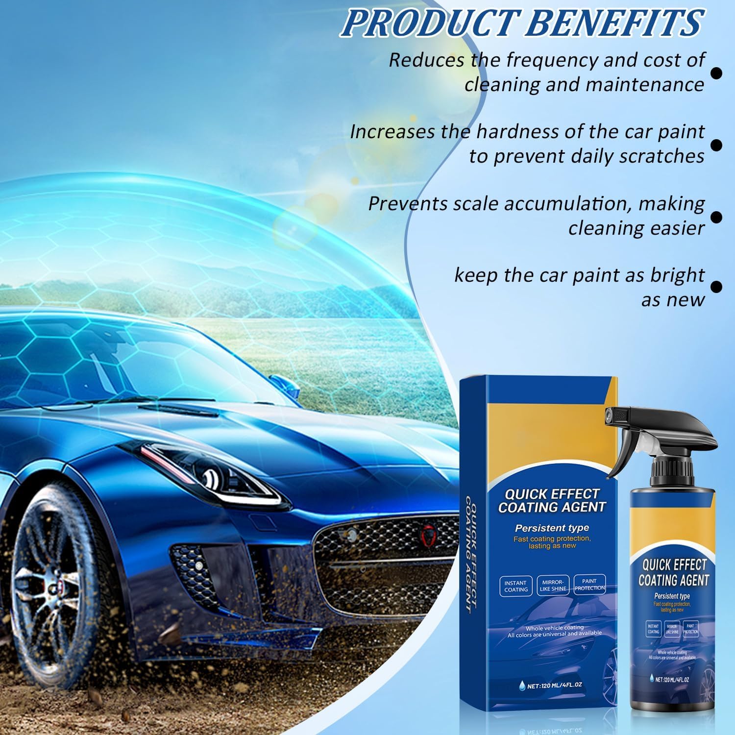 Advanced Car Quick-Acting Coating Agent Spray for Vehicles, Multifunctional Car Restore Spray, Oil Film Emulsion Glass Cleaner, Quickly Coat Cars Wax Polish， Sprays Waterless Wash — view 3