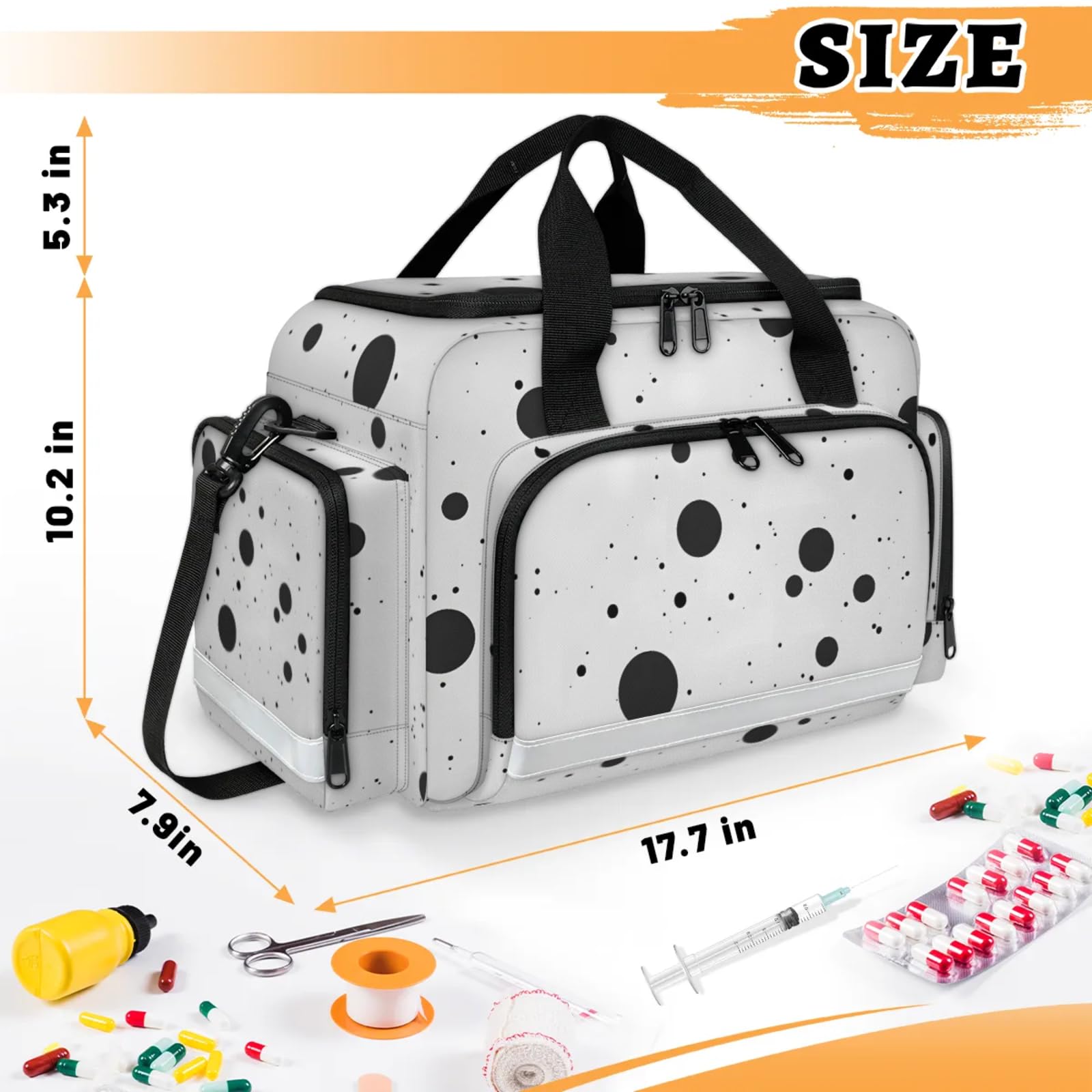 GzLeyigou First Aid Bags Empty, Shape - Circle Emergency Bag Black And White Dot First Aid Kit Multiple Compartment Kit Carrier On Call Trauma Bag For Paramedics Emergency Medical Supplies Kit
