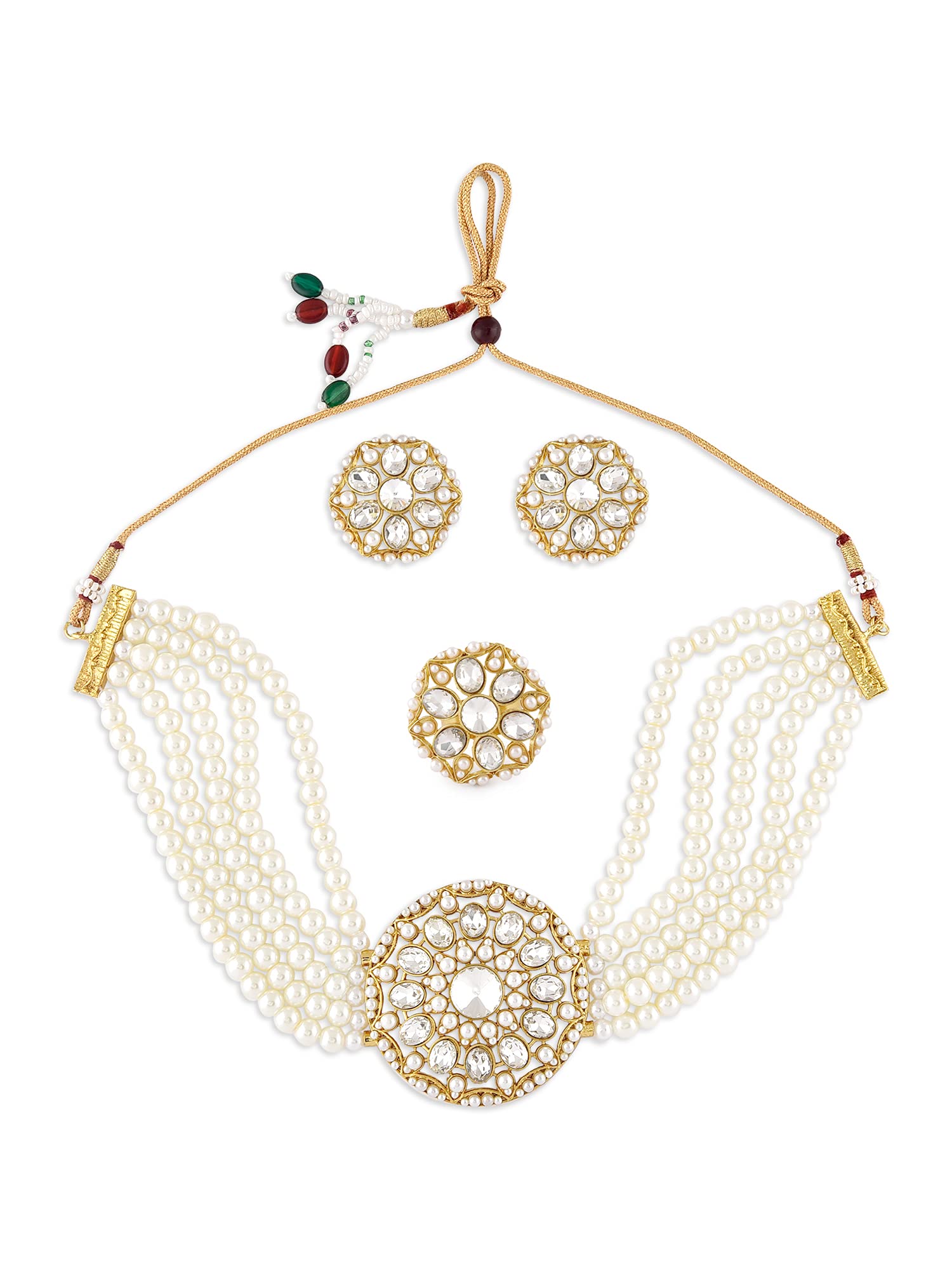 ZAVERI PEARLS Gold Tone Multistrand Pearls Choker Necklace Earring & Ring Set For Women-ZPFK10722 (B09GN9SQRB) Amazon Price History, Amazon Price Tracker