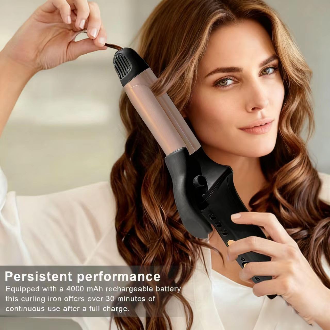 Mini rizador de pelo inalámbrico, pinzas portátiles de pelo rizado de viaje de 25 mm, con 3 niveles de calentamiento de temperatura, recargables por USB